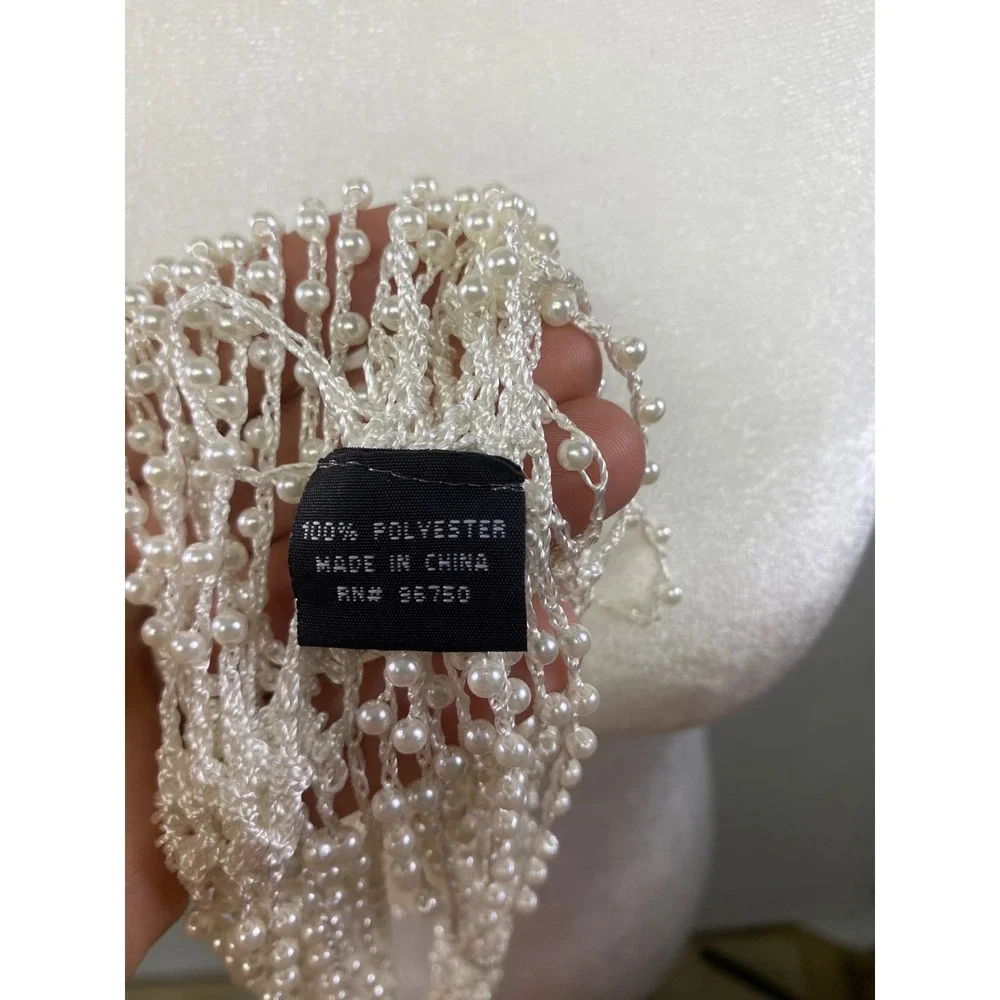 Vintage Sparkling Pearl Bead Infinity Scarf Necklace‎ Silver Tone Mesh